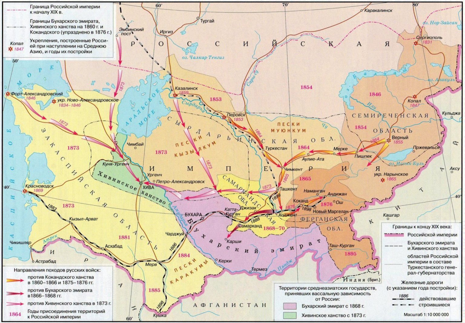 Карта присоединение средней Азии к России в 19 веке