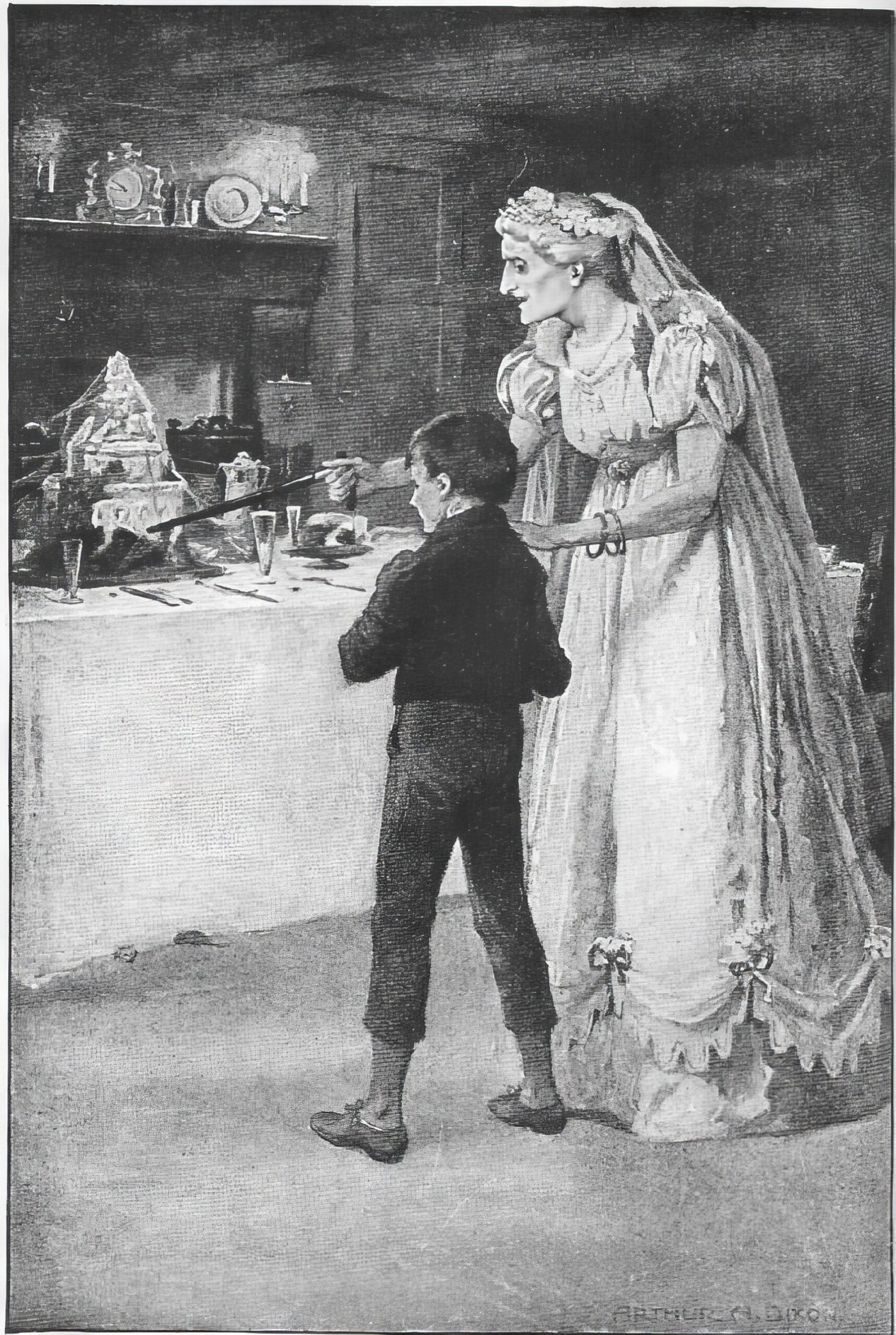 «Это свадебный торт. Мой!». А. А. Диксон. 1905
Литографическая репродукция акварелью в карманном издании Коллинза (1905), стр. 129.