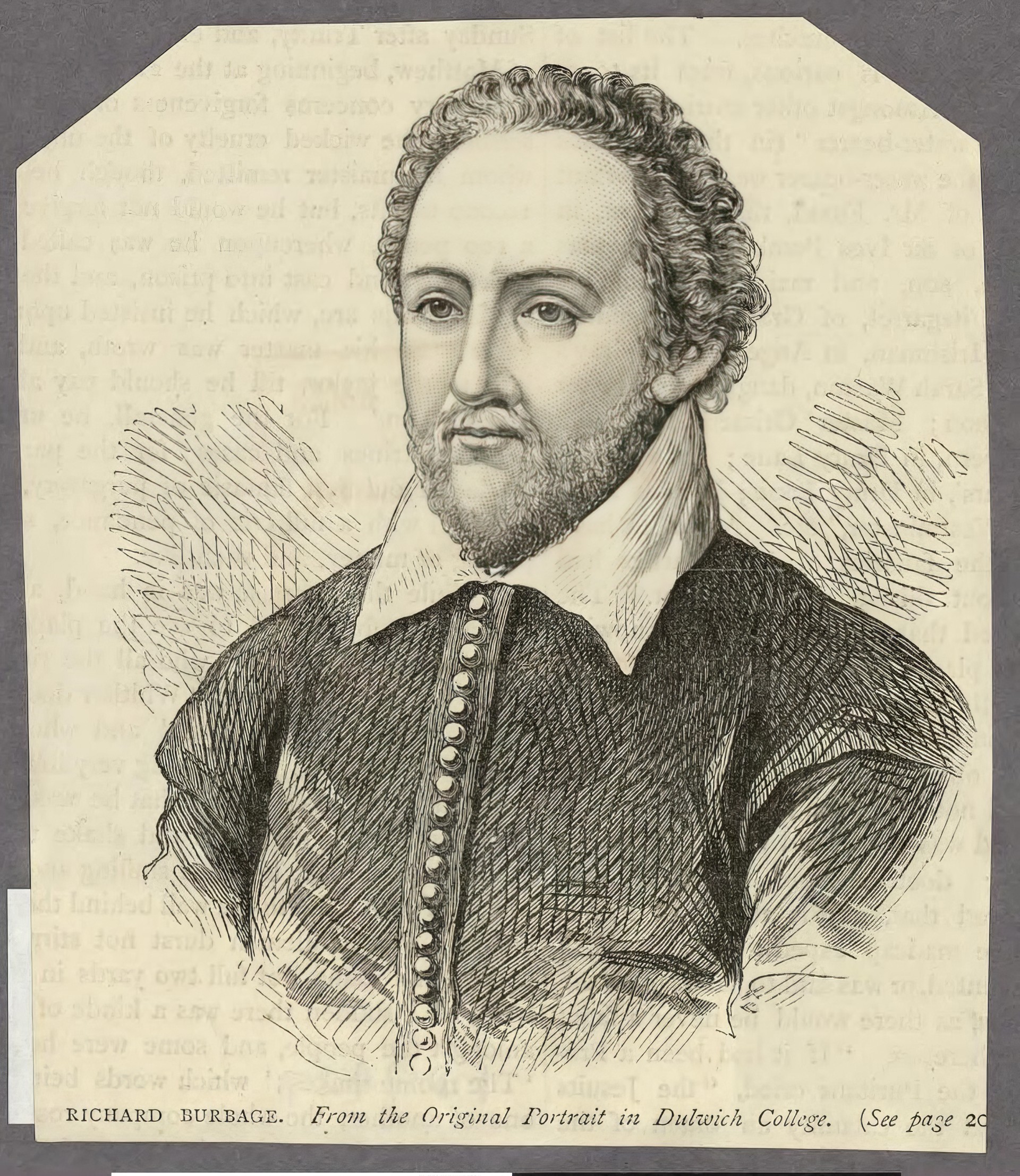  Ричард Бёрбидж — британский актёр и владелец театра (1567–1619). Портрет из коллекции портретов Уэльса в Национальной библиотеке Уэльса. 