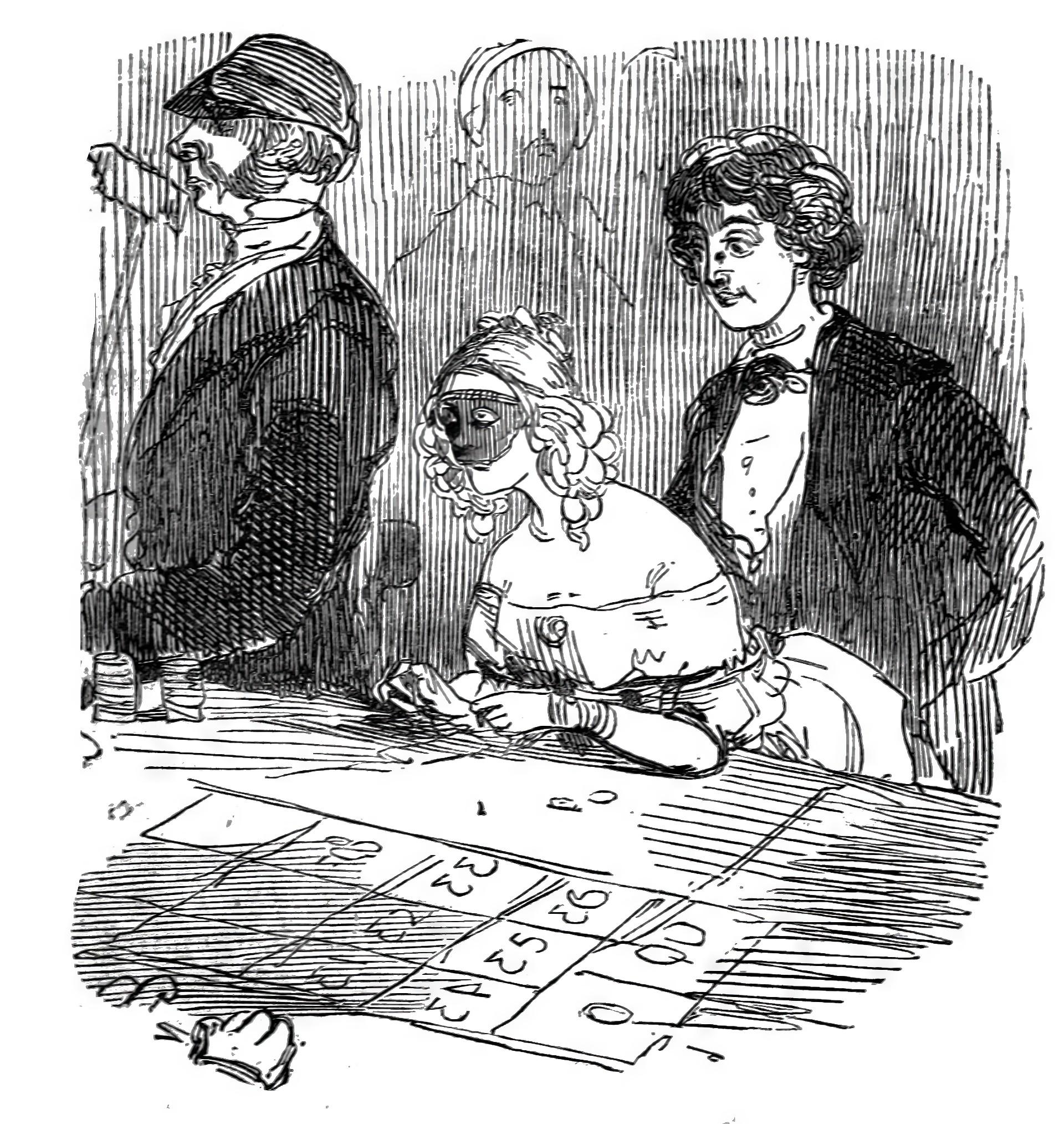 Бекки Шарп за рулеткой на континенте, иллюстрация из романа. Художник  Уильям Мейкпис Теккерей (1811–1863). 