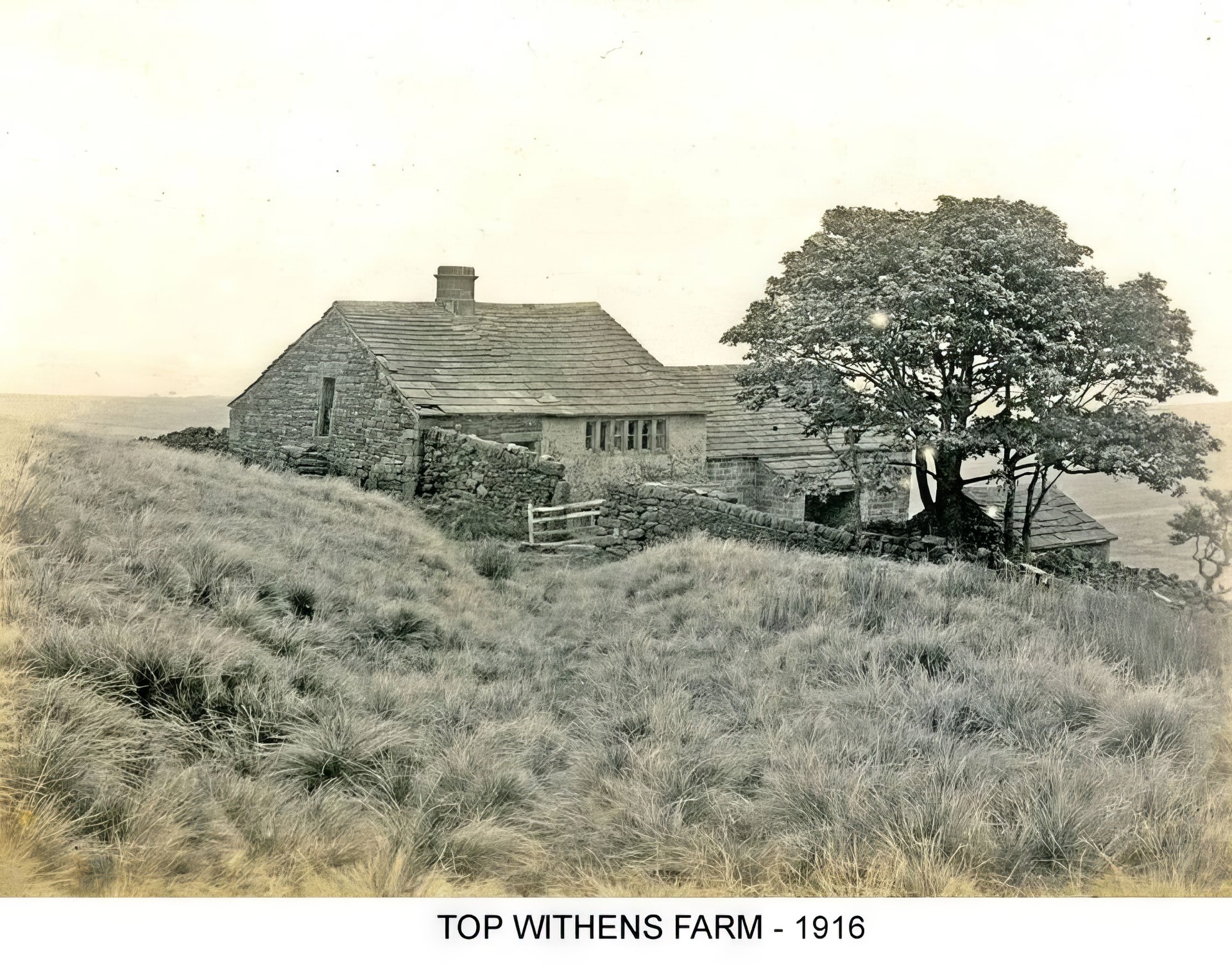 Усадьба Топ-Уитенс (Top Withens) недалеко от Хэворта в Западном Йоркшире в 1916 году. Топ-Уитенс мог стать прототипом дома Эрншо в «Грозовом перевале». 