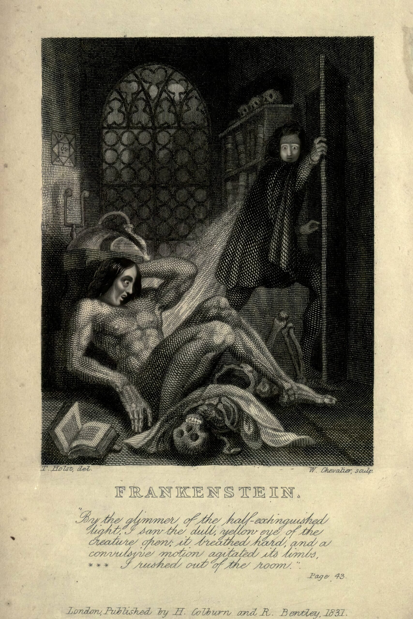 Иллюстрация Теодора фон Хольста с фронтисписа издания "Франкенштейна" 1831 года.