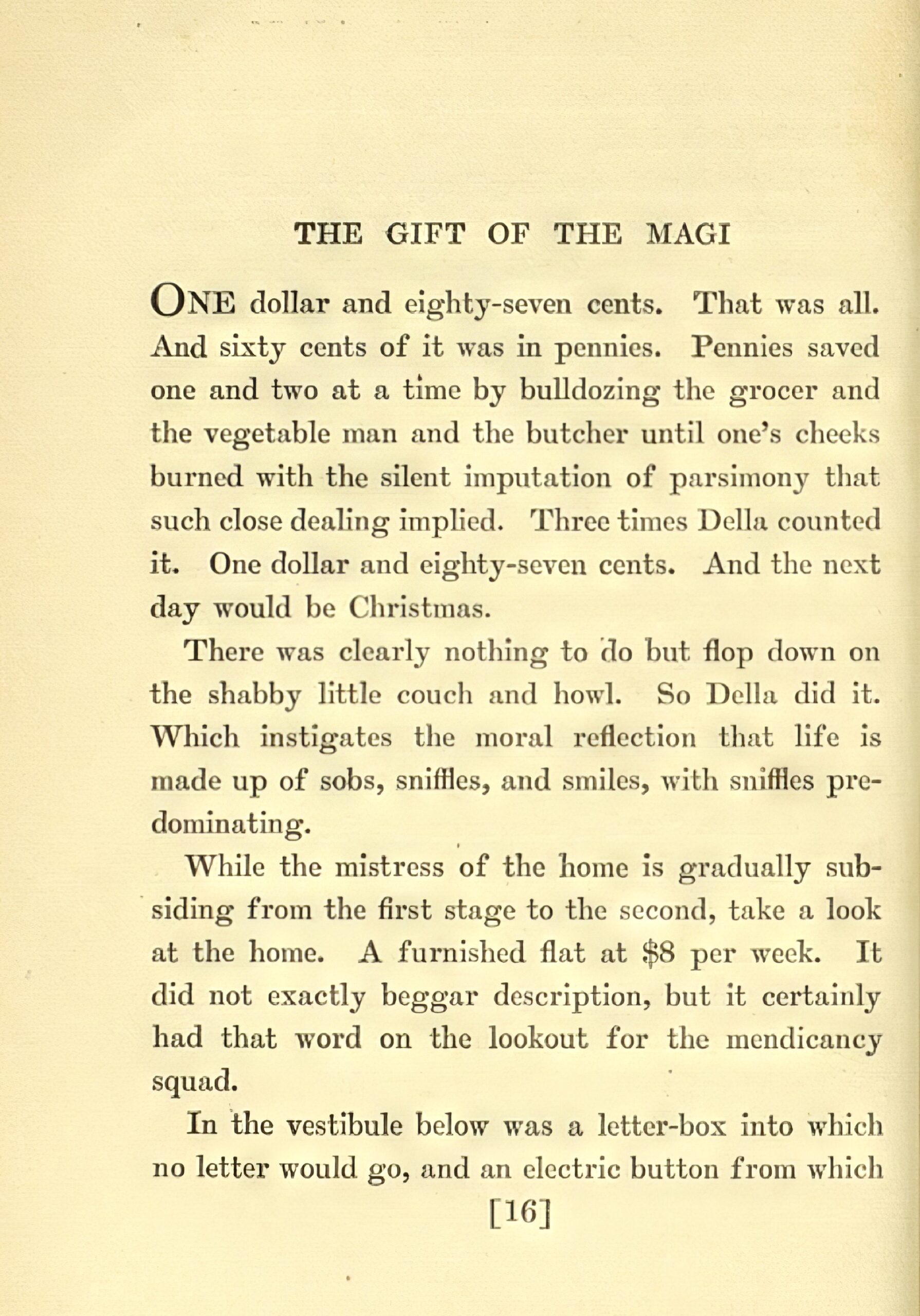 Отсканированная страница из первого издания рассказа "Дары волхвов", опубликованного в апреле 1906 года в сборнике О. Генри «Четыре миллиона». Портал истории Техаса.
