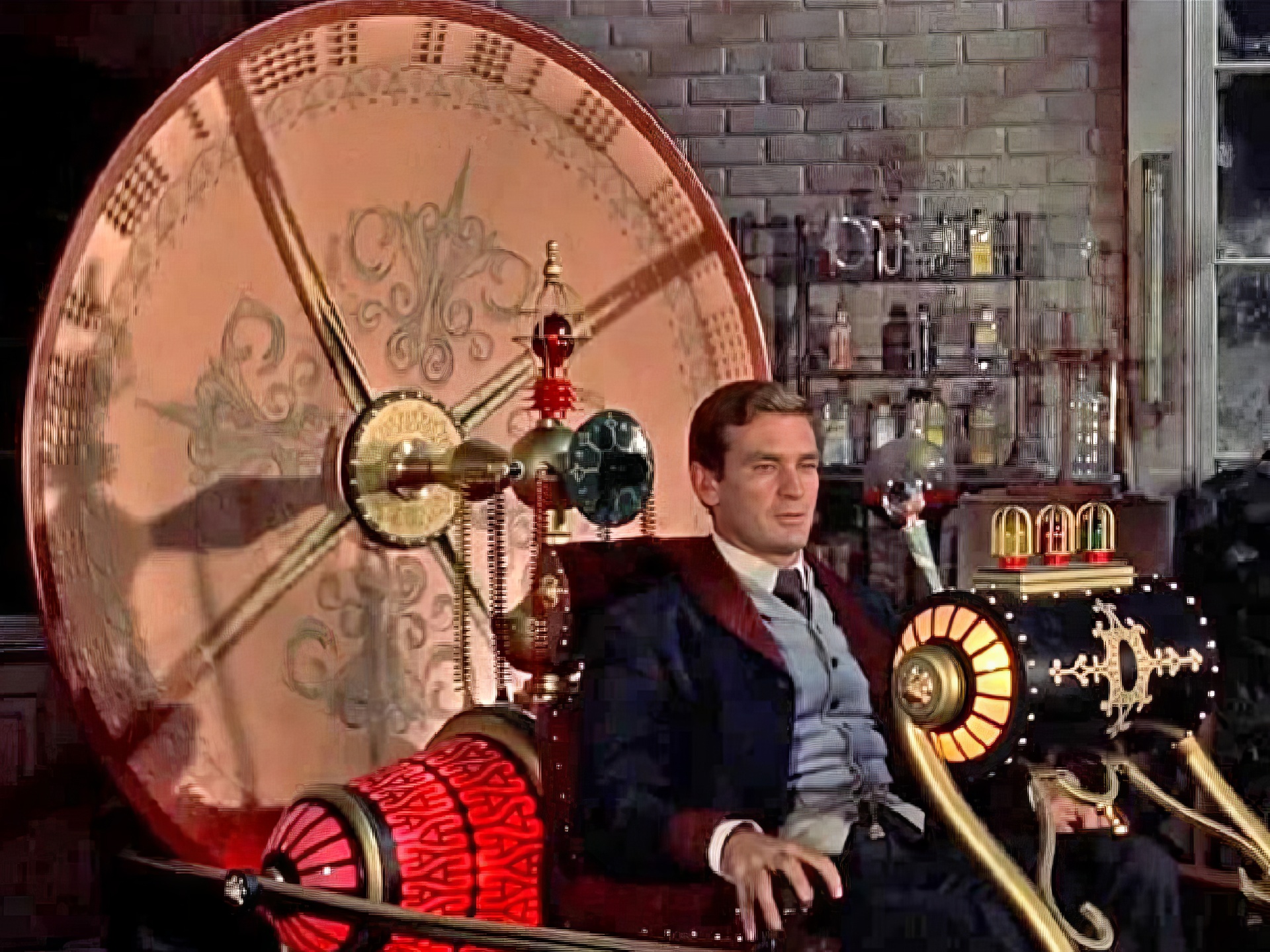 Сцена из фильма "Машина времени", выпущенного в 1960 году режиссером Джорджем Пэлом, который был вдохновлен одноименным романом, написанным Гербертом Уэллсом.