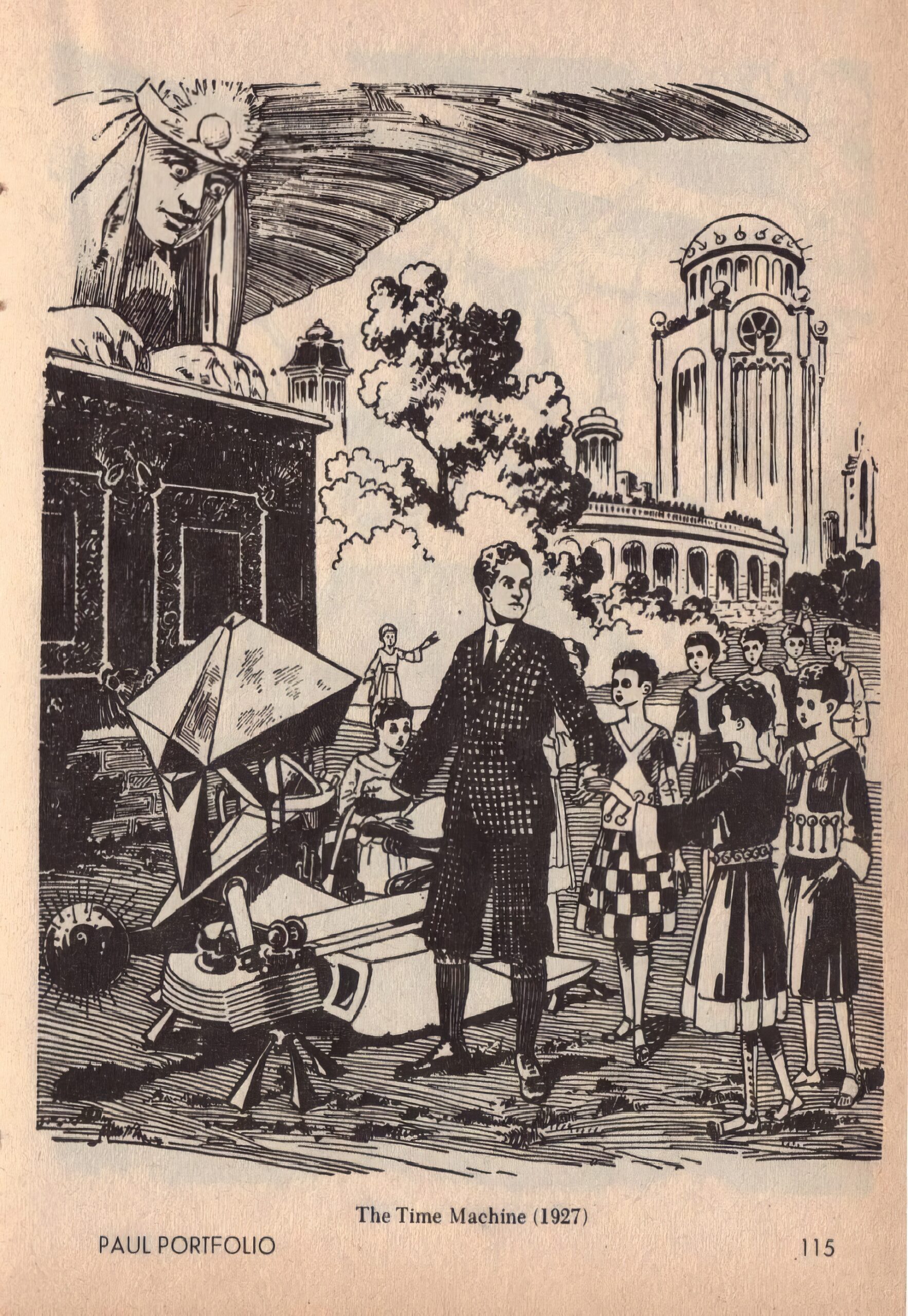 Иллюстрация Фрэнка Р. Пола к роману Г. Уэллса "Машина времени".