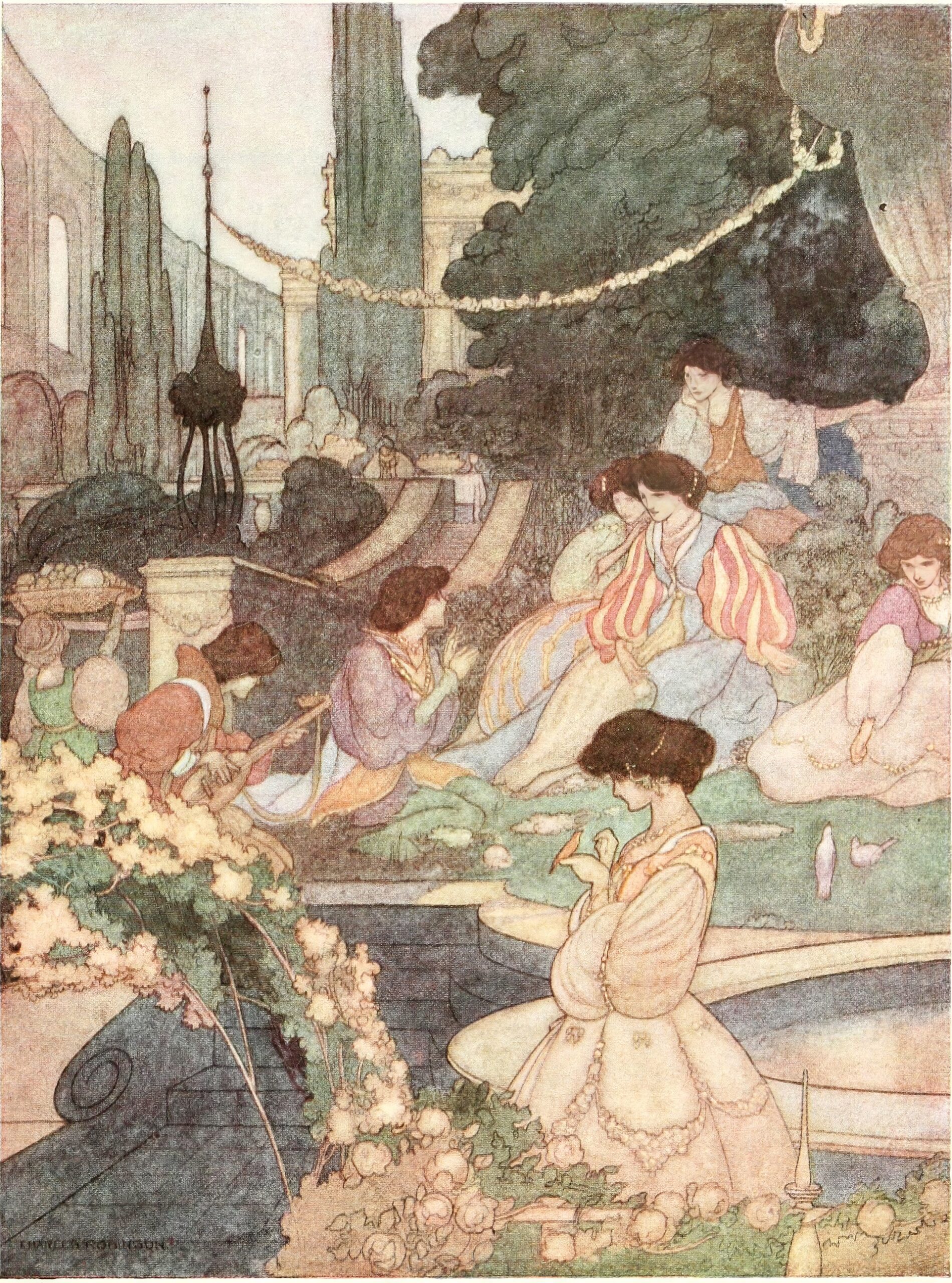 Дворец Сан-Суси, иллюстрация британского художника Чарльза Робинсона к первому изданию книги "Счастливый принц и другие сказки".