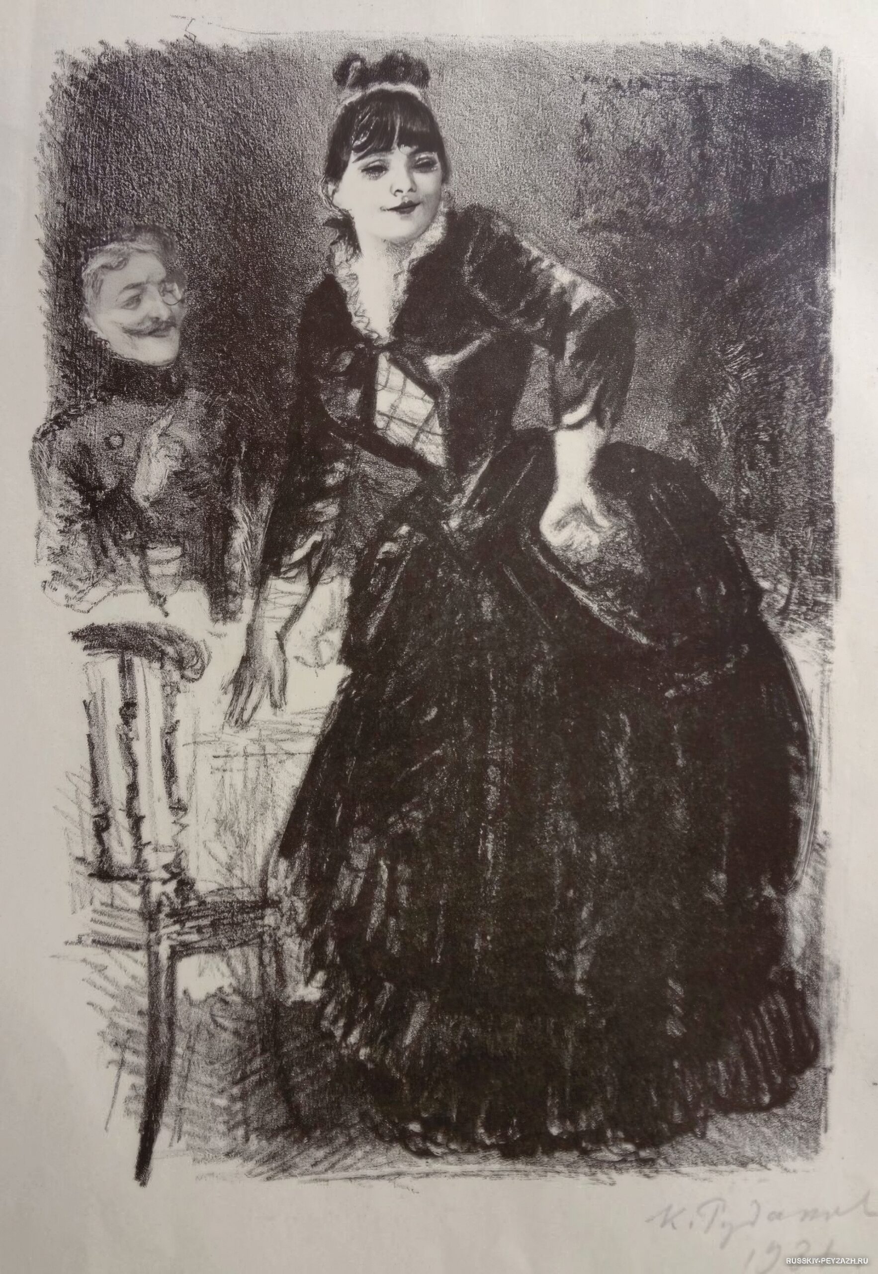 Иллюстрация к рассказу Ги де Мопассана «Пышка». Художник - К. Рудаков, 1936. Из собрания Серова И. С.