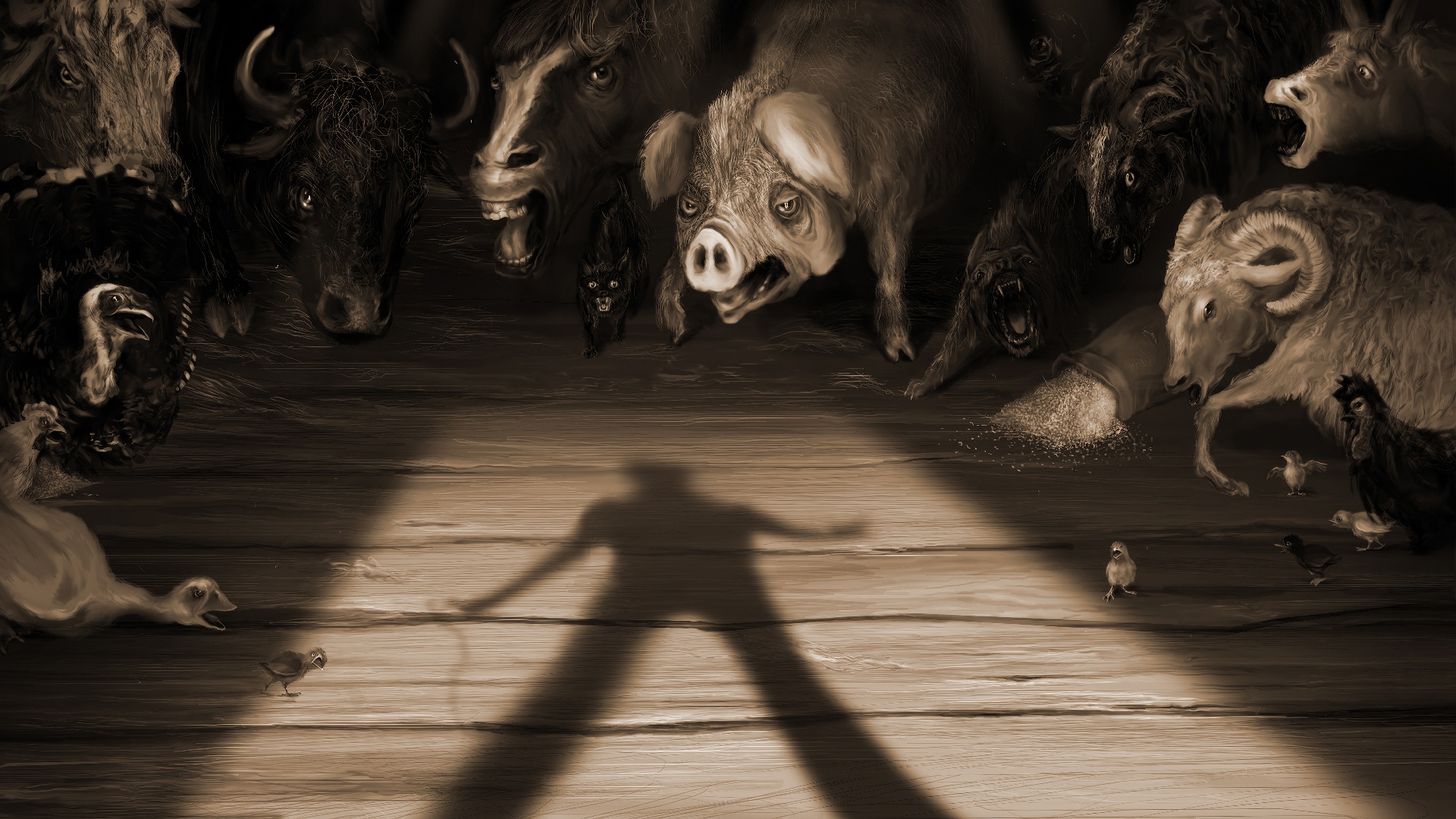  Зак Демирчян (Zack Demirtshyan). Иллюстрация к повести Джорджа Оруэлла «Скотный двор».