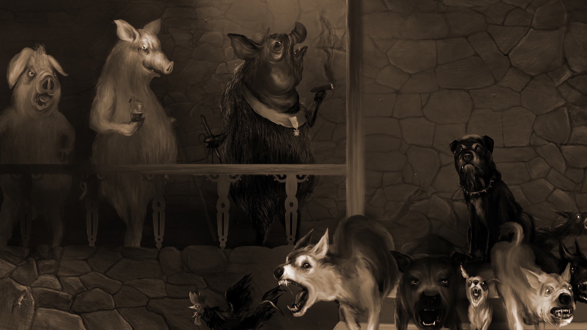  Зак Демирчян (Zack Demirtshyan). Иллюстрация к повести Джорджа Оруэлла «Скотный двор».