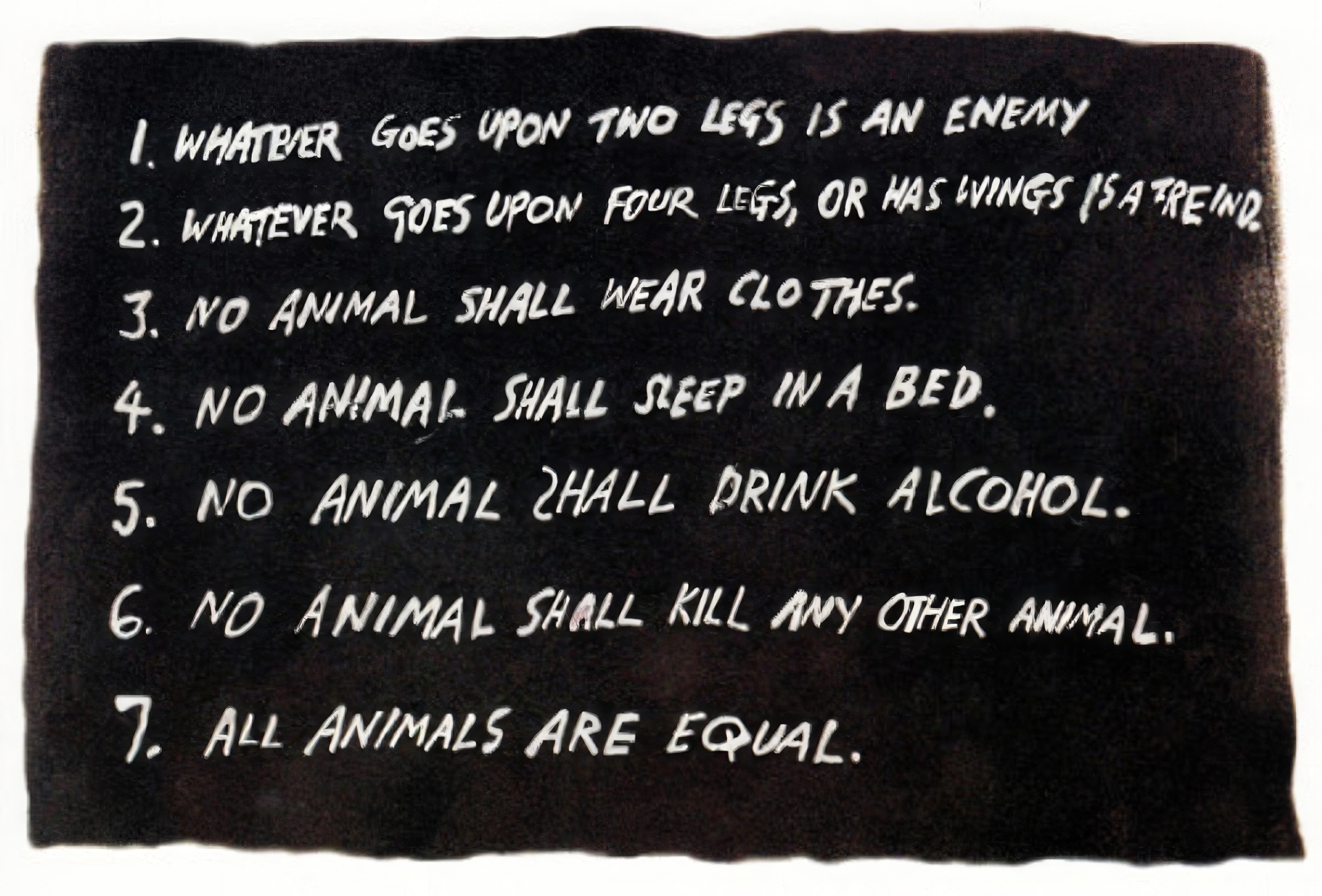 Семь заповедей скотизма из повести Джорджа Оруэлла "Скотный двор".