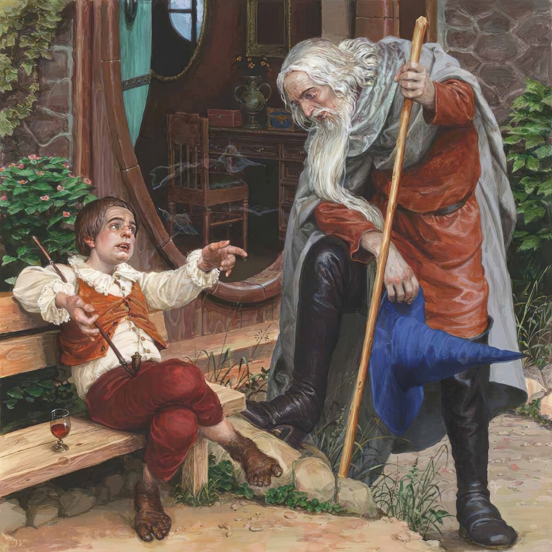 Бильбо и Гэндальф. Иллюстрация Дениса Гордеева⁠⁠ к "Хоббиту" Дж. Р. Р. Толкина.