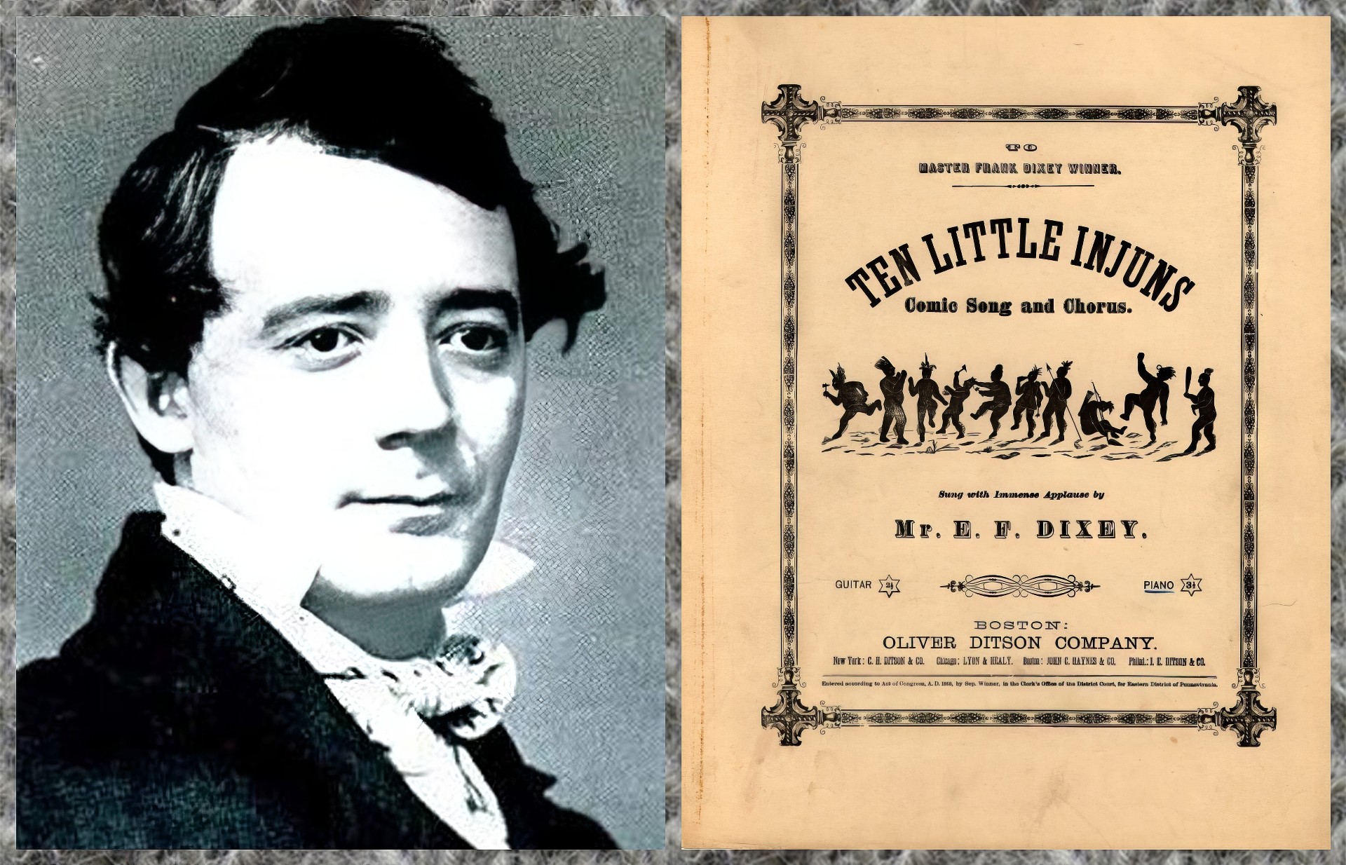 Септимус Виннер и ноты к «10 маленьким индейцам» (1868).
