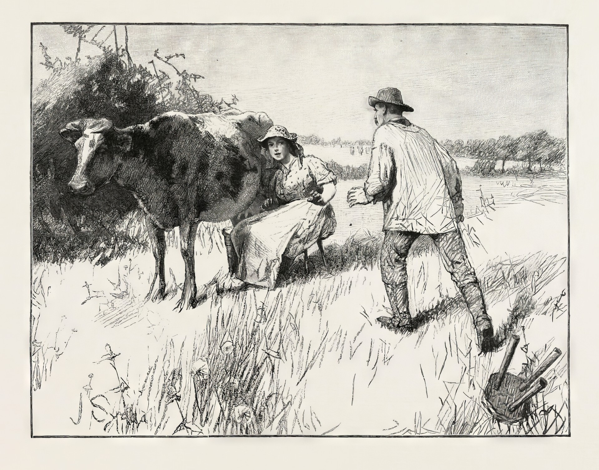 «Он вскочил с места... и быстро направился туда, куда был устремлен его взгляд». Иллюстрация Джозефа Сиддалла к «Тэсс из рода д’Эрбервиллей», 1891 год.