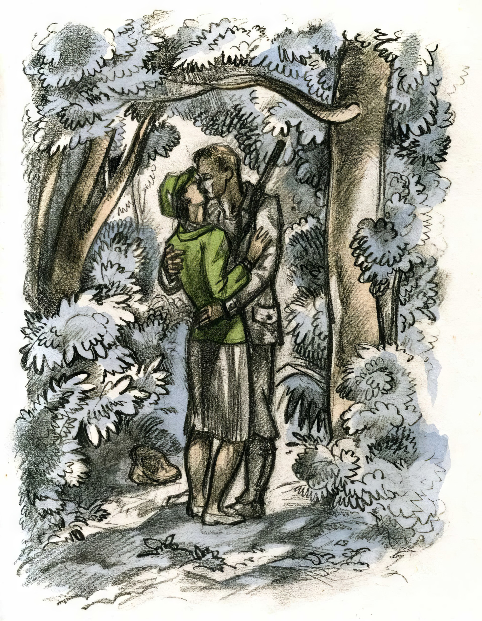 Иллюстрация к  роману "Любовник леди Чаттерлей" Д. Лоуренса. Иллюстратор André Collot, 1946.