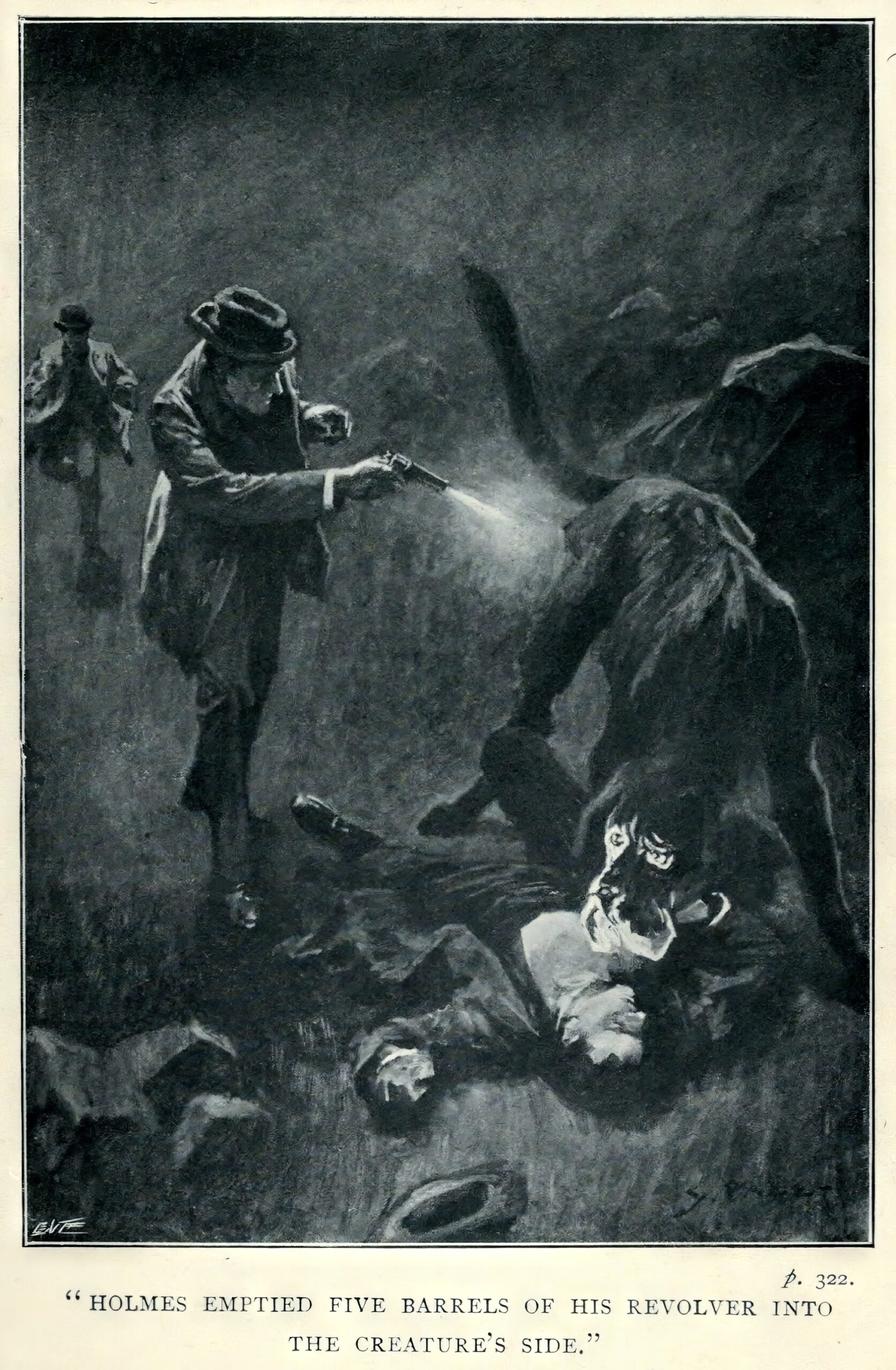 Иллюстрация к первой публикации повести «Собака Баскервиллей», 1901 год. Художник - Сидни Пэджет.