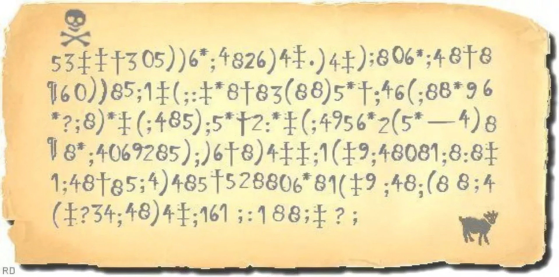 В рассказе "Золотой жук" Эдгар Аллан По создал простейший код, который разгадал его герой.