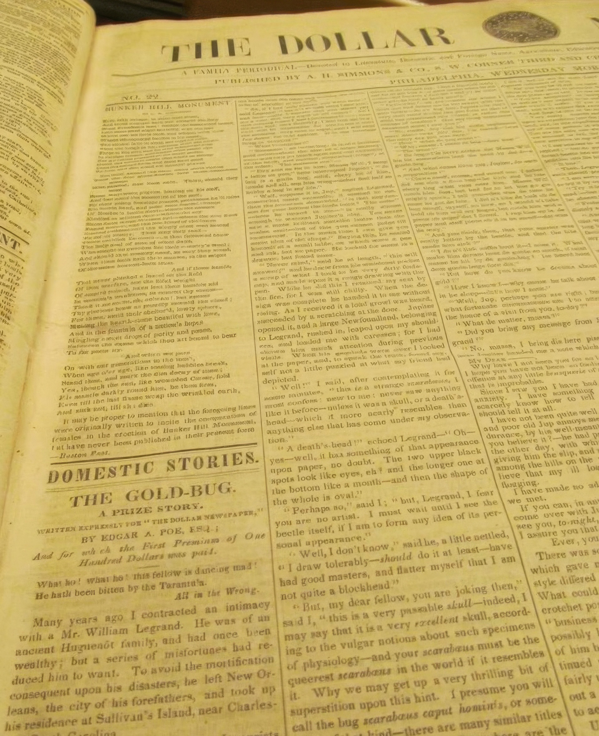 «Золотой жук» Эдгара Аллана По в филадельфийской газете The Dollar Newspaper, 21 июня 1843 года.