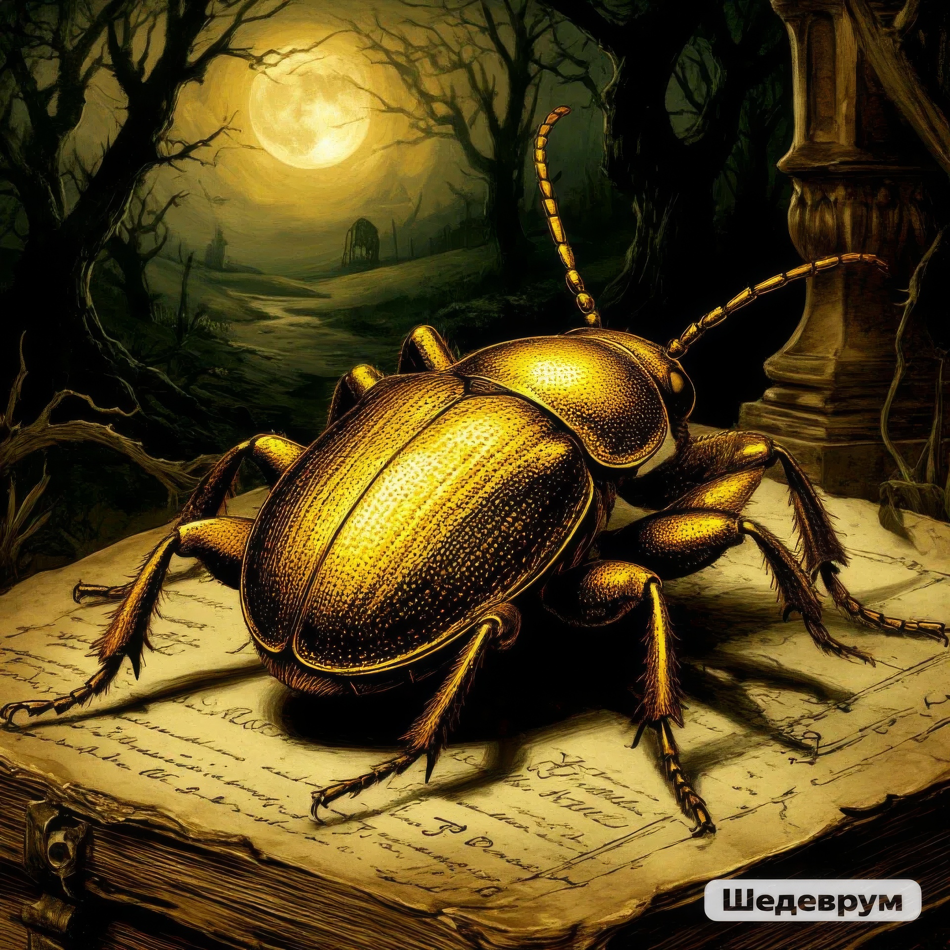 Иллюстрация к рассказу "Золотой жук" Эдгара Аллана По. Сделано в Шедевруме.