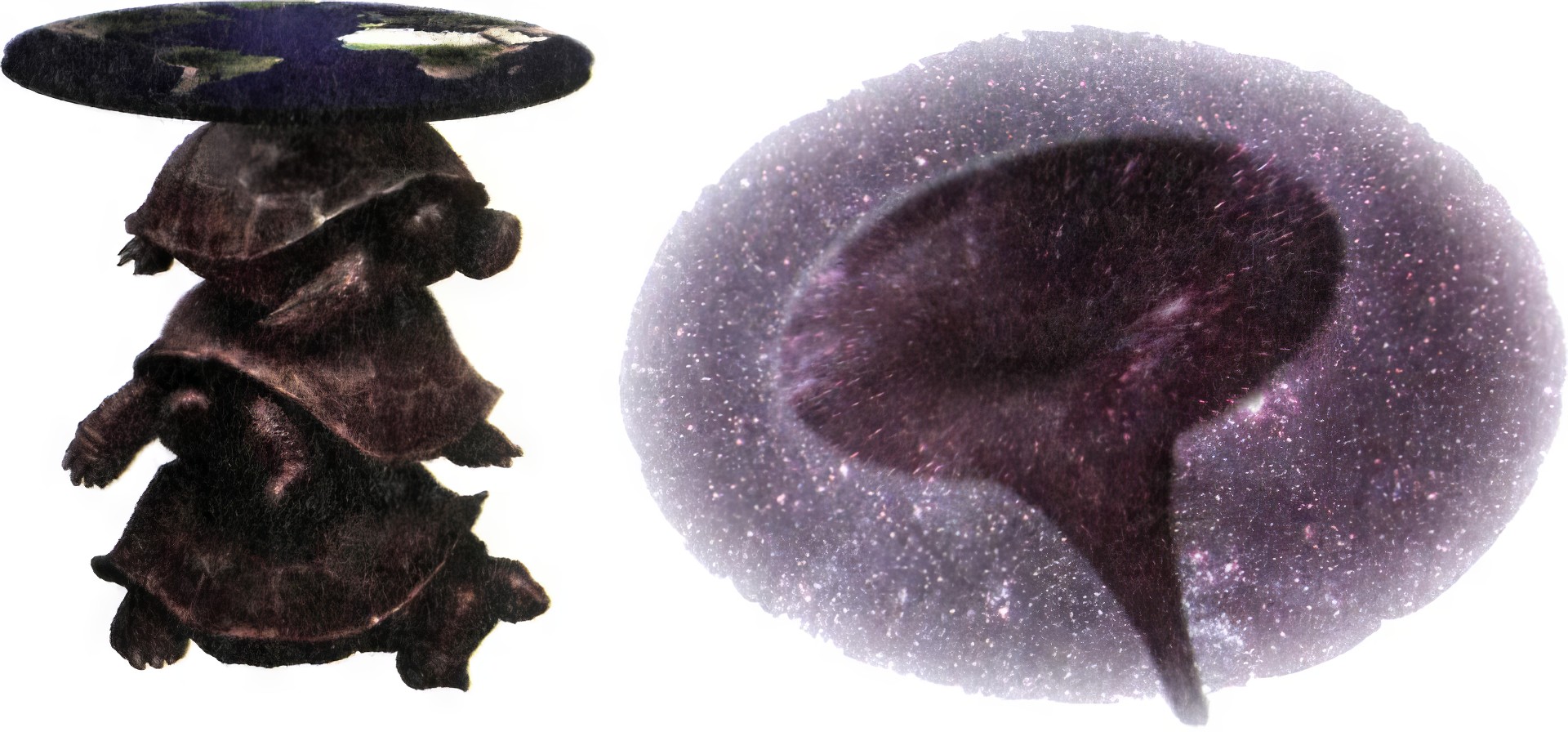 Иллюстрация из книги «Краткая история времени»."От башни из черепах к искривленному пространству. Древняя и современная «картины мира».